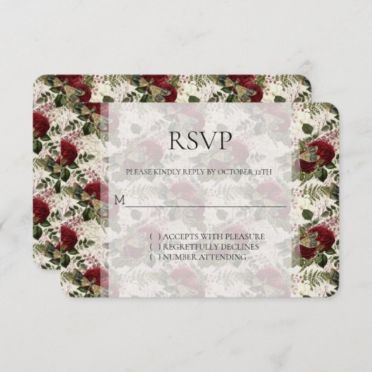 Cream Dragonflies en Rozen Wedding RSVP (Voorkant / Achterkant)