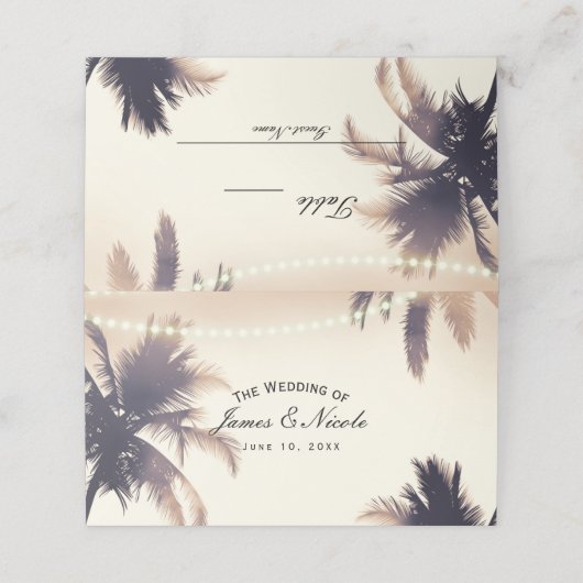 Cream Dream Palm Trees & Lights Tafelstoel Plaats Plaatskaartje (Buitenkant ongevouwen)