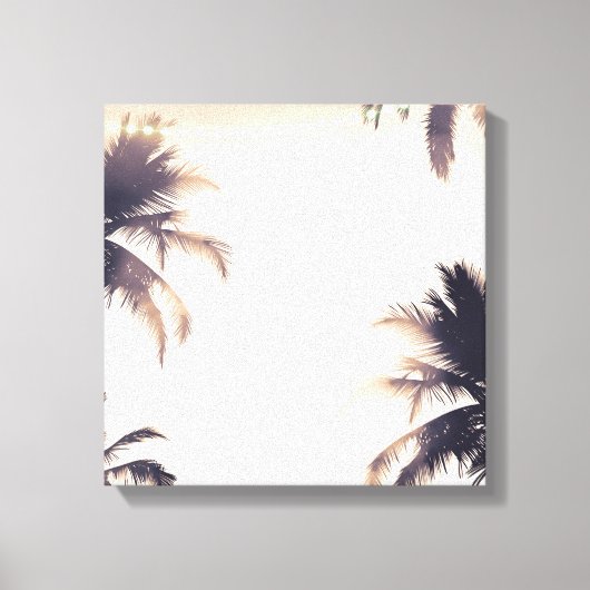 Cream Dream Palmboom & Lichtjes Strand Glamour Canvas Afdruk (Voorkant)