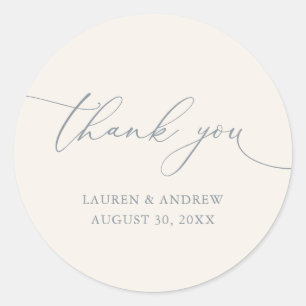 Cream Dusty Blue Grey Minimalist Weddenschap Harte Ronde Sticker