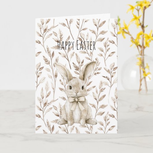 Cream Easter Bunny Rabbit  Kaart (Gele Bloem)