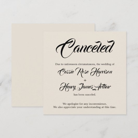 Cream Elaborate geannuleerde huwelijksaankondiging Kaart (Voorkant / Achterkant)