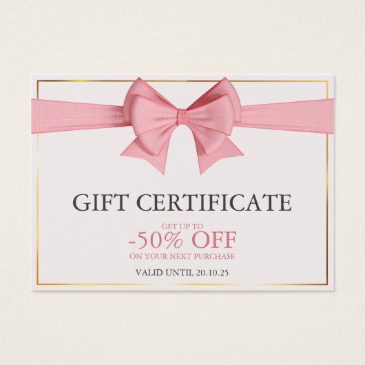 Cream Elegant Business Gift Certificaat Visitekaartje (Voorkant)