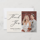 Cream Elegant Script Modern Photo Simple Wedding Bedankkaart (Voorkant)