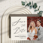 Cream Elegant Script Modern Photo Simple Wedding Save The Date