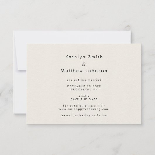 Cream Elegant Script Modern Photo Simple Wedding Save The Date (Achterkant)