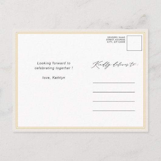 Cream Elegant Script Modern Simple Vrijgezellenfee Uitnodiging Briefkaart (Achterkant)