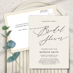 Cream Elegant Script Modern Simple Vrijgezellenfee Uitnodiging Briefkaart