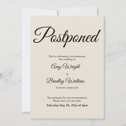 Cream Elegant stelt aankondiging van huwelijk uit (Voorkant)