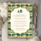 Cream Emerald Elephant Alles in één Indiase bruilo Kaart