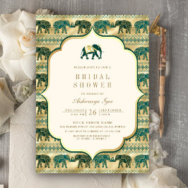 Cream Emerald Gold Elephant Indian Vrijgezellenfee Kaart