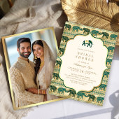 Cream Emerald Gold Elephant Indian Vrijgezellenfee Kaart