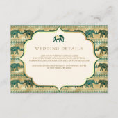 Cream Emerald Gold Elephant Indian Wedding Details Informatiekaartje (Voorkant)