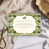 Cream Emerald Gold Elephant Indian Wedding Details Informatiekaartje
