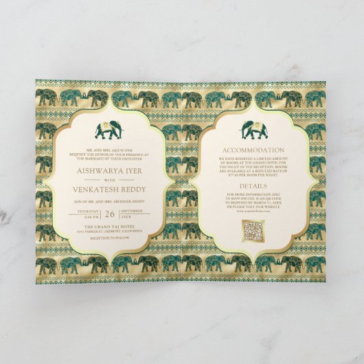 Cream Emerald Green Gold Elephant Indiase bruiloft (Binnen)