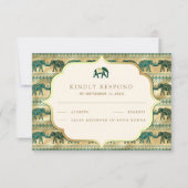 Cream Emerald Green Gold Elephant Indiase bruiloft RSVP Kaartje (Voorkant)