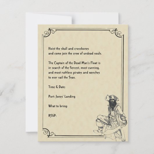 Cream en Black Ahoy! Pirate Halloween Party Kaart (Voorkant)