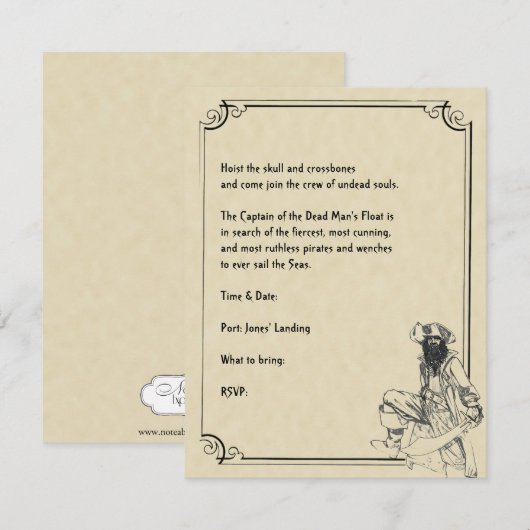 Cream en Black Ahoy! Pirate Halloween Party Kaart (Voorkant / Achterkant)