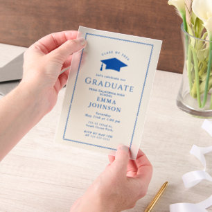 Cream en Blue  Elegant Graduation Party Vellum Uitnodigingen