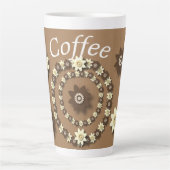 Cream en. Chocolate Brown Floral Latte Mok (Voorkant)