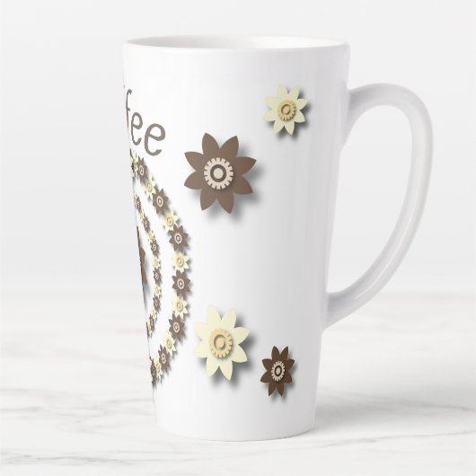 Cream en. Chocolate Brown Floral Latte Mok (Rechts)