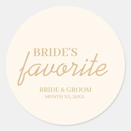 Cream en Gold Bride's Favoriete Snack Bruiloft Ronde Sticker (Voorkant)