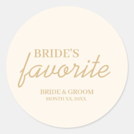 Cream en Gold Bride's Favoriete Snack Bruiloft Ronde Sticker