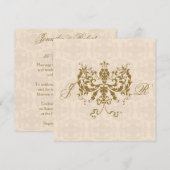 Cream en Gold Damask Initiaal Jubileum Kaart (Voorkant / Achterkant)