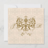 Cream en Gold Damask Initiaal Jubileum Kaart (Voorkant)