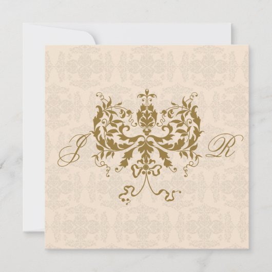 Cream en Gold Damask Initiaal Jubileum Kaart (Voorkant)