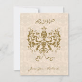 Cream en Gold Damask Initiaal Response Kaart (Voorkant)