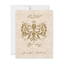 Cream en Gold Damask Initiaal Response Kaart