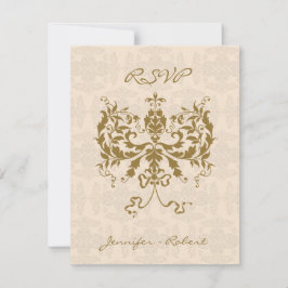 Cream en Gold Damask Initiaal Response Kaart