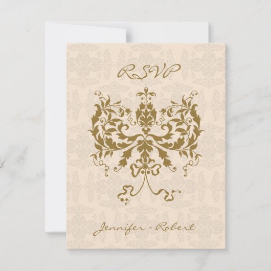 Cream en Gold Damask Initiaal Response Kaart (Voorkant)