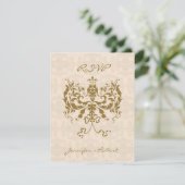 Cream en Gold Damask Initiaal Response Kaart (Staand voorkant)