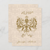 Cream en Gold Damask Initiaal Response Kaart (Voorkant / Achterkant)