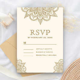 Cream en Gold Henna Mehndi Wedding RSVP Kaartje