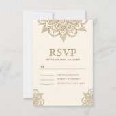 Cream en Gold Henna Mehndi Wedding RSVP Kaartje (Voorkant)