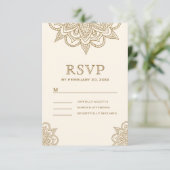 Cream en Gold Henna Mehndi Wedding RSVP Kaartje (Staand voorkant)