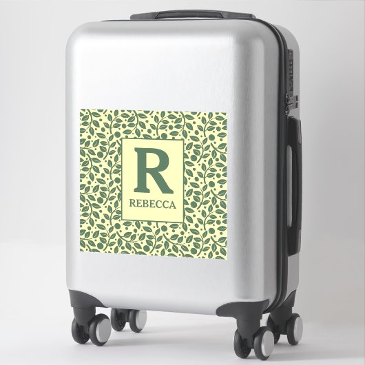 Cream en Green Leaf Pattern Luggage Sticker (Koffer)
