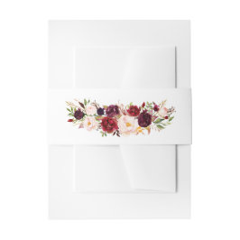 Cream en Marsala Waterverf Bloemen Belly Band Uitnodigingen Wikkel