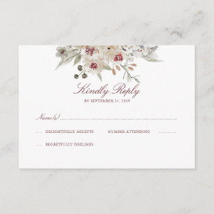Cream en Marsala Waterverven Bruiloft RSVP Kaartje