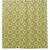 Cream en Oranje Daisies op Avocado Green Pattern Douchegordijn (Voorkant)