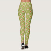 Cream en Oranje Daisies op Avocado Green Pattern Leggings (Achterkant)