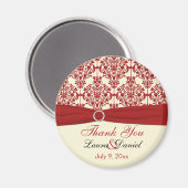 Cream en Red Damask Bedankt Magnet (Voorkant / Achterkant)