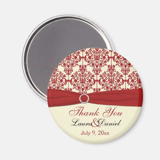 Cream en Red Damask Bedankt Magnet (Voorkant / Achterkant)