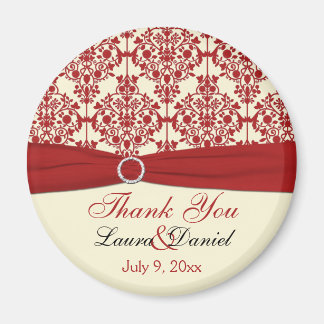 Cream en Red Damask Bedankt Magnet