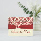 Cream en Red Damask Save the Date Briefkaart (Staand voorkant)