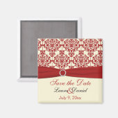 Cream en Red Damask sparen de Magnet van de Datum (Voorkant / Achterkant)