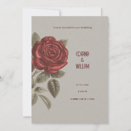 Cream en rode Vintage Bloemen Huwelijksuitnodiging Kaart